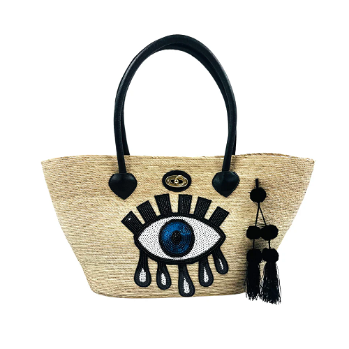 Classic Turkish Eye Sequin Motif Palm Leaf Bag