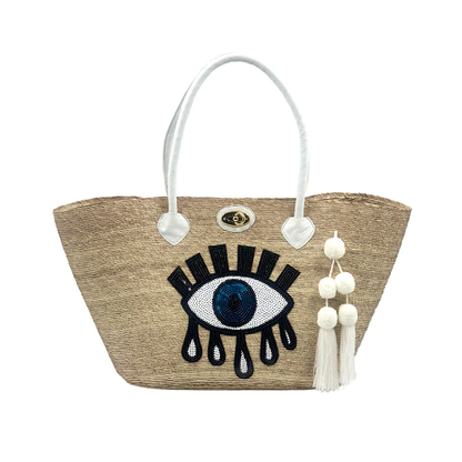 Classic Turkish Eye Sequin Motif Palm Leaf Bag